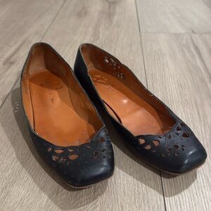 coclico Women’s Black Leather Slip On Ballet Shoes Size 38/7.5US Laser Cut